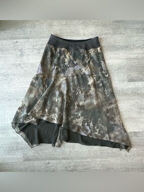 MNG Mango Vintage Y2K Grunge Abstract Mesh Midi Skirt – Asymmetric Hem – Size M